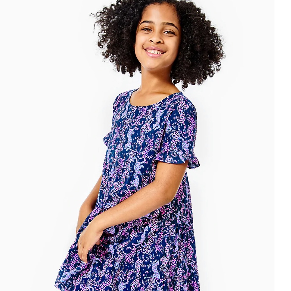 NWT Lilly Pulitzer Girl's Mini Jodee Dress Oyster Bay Navy On The Catwalk - Picture 2 of 6